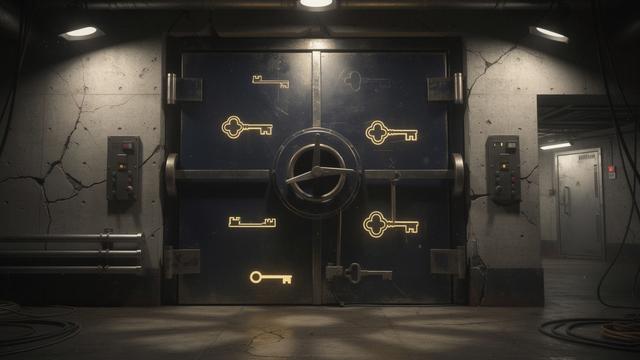 Mystery vault door and glowing keys for a heist-themed event